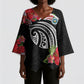 Caribbean American Heritage Month Kimono Sleeve Blouse Tropical Hibiscus Flower Tribal Tattoo
