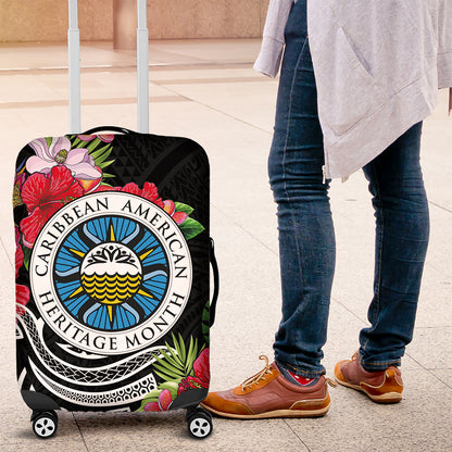 Caribbean American Heritage Month Luggage Cover Tropical Hibiscus Flower Tribal Tattoo