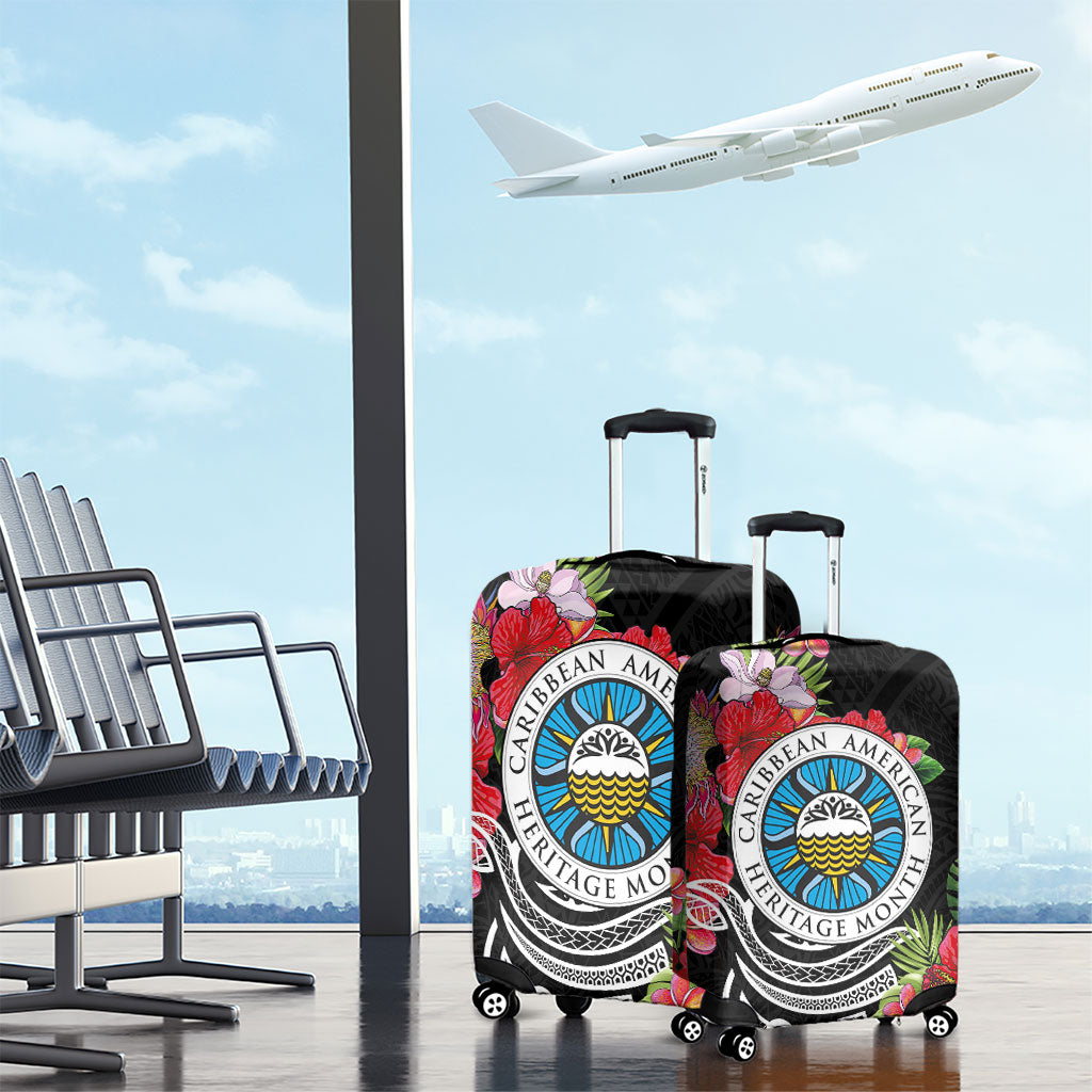 Caribbean American Heritage Month Luggage Cover Tropical Hibiscus Flower Tribal Tattoo