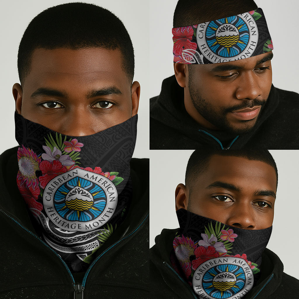 Caribbean American Heritage Month Neck Gaiter Tropical Hibiscus Flower Tribal Tattoo