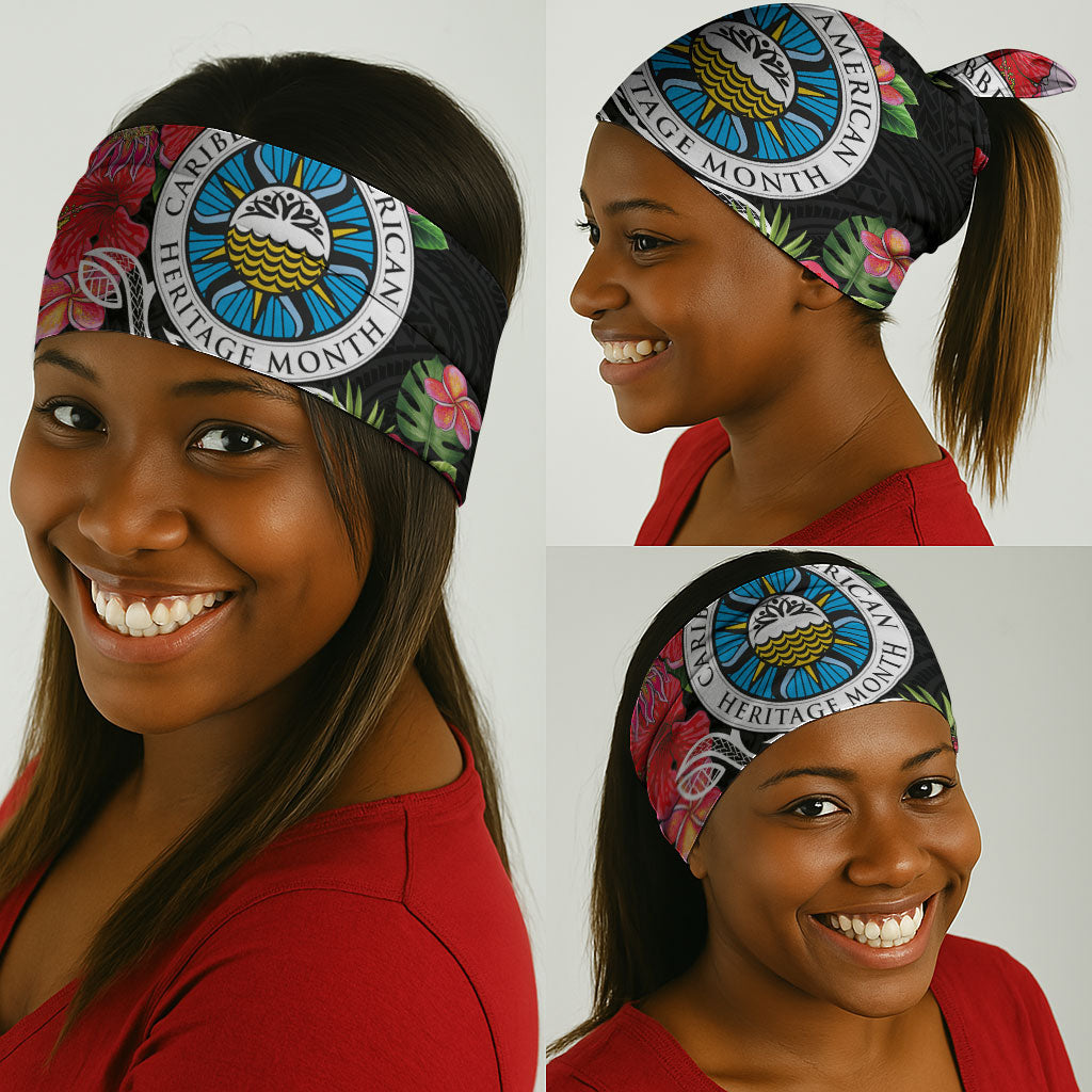 Caribbean American Heritage Month Neck Gaiter Tropical Hibiscus Flower Tribal Tattoo
