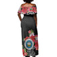 Caribbean American Heritage Month Off Shoulder Maxi Dress Tropical Hibiscus Flower Tribal Tattoo