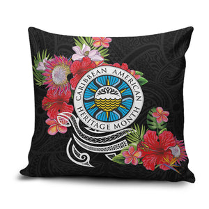 Caribbean American Heritage Month Pillow Cover Tropical Hibiscus Flower Tribal Tattoo