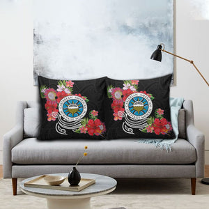 Caribbean American Heritage Month Pillow Cover Tropical Hibiscus Flower Tribal Tattoo