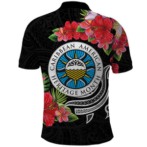 Caribbean American Heritage Month Polo Shirt Tropical Hibiscus Flower Tribal Tattoo