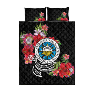 Caribbean American Heritage Month Quilt Bed Set Tropical Hibiscus Flower Tribal Tattoo