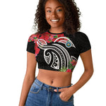 Caribbean American Heritage Month Raglan Cropped T shirt Tropical Hibiscus Flower Tribal Tattoo