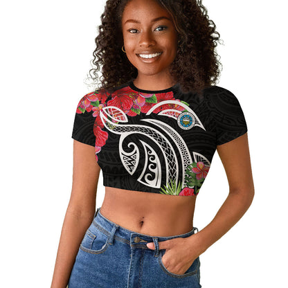 Caribbean American Heritage Month Raglan Cropped T shirt Tropical Hibiscus Flower Tribal Tattoo