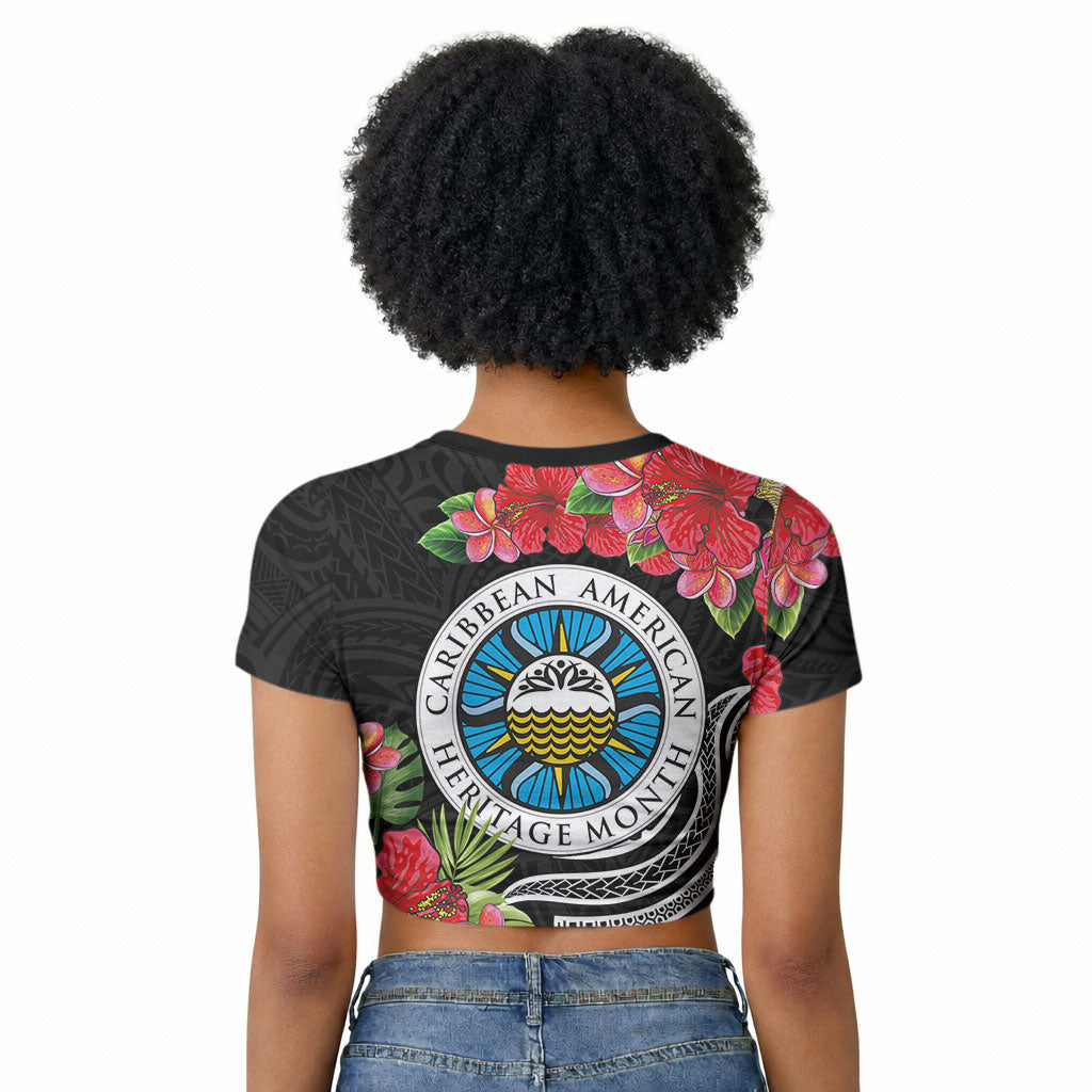 Caribbean American Heritage Month Raglan Cropped T shirt Tropical Hibiscus Flower Tribal Tattoo