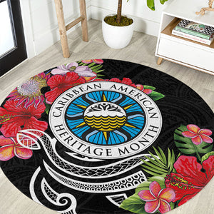 Caribbean American Heritage Month Round Carpet Tropical Hibiscus Flower Tribal Tattoo