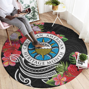 Caribbean American Heritage Month Round Carpet Tropical Hibiscus Flower Tribal Tattoo