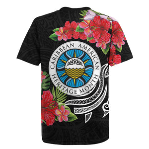 Caribbean American Heritage Month Rugby Jersey Tropical Hibiscus Flower Tribal Tattoo