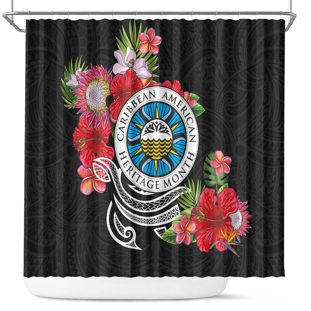 Caribbean American Heritage Month Shower Curtain Tropical Hibiscus Flower Tribal Tattoo