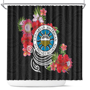 Caribbean American Heritage Month Shower Curtain Tropical Hibiscus Flower Tribal Tattoo