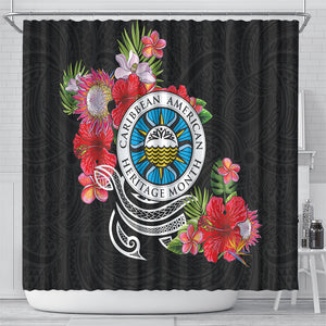 Caribbean American Heritage Month Shower Curtain Tropical Hibiscus Flower Tribal Tattoo