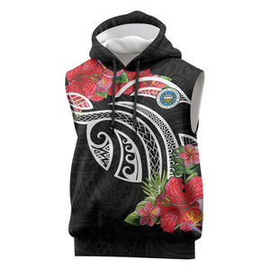 Caribbean American Heritage Month Sleeveless Hoodie Tropical Hibiscus Flower Tribal Tattoo