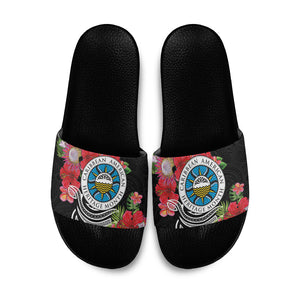 Caribbean American Heritage Month Slide Sandals Tropical Hibiscus Flower Tribal Tattoo