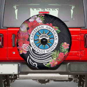 Caribbean American Heritage Month Spare Tire Cover Tropical Hibiscus Flower Tribal Tattoo