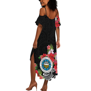 Caribbean American Heritage Month Summer Maxi Dress Tropical Hibiscus Flower Tribal Tattoo
