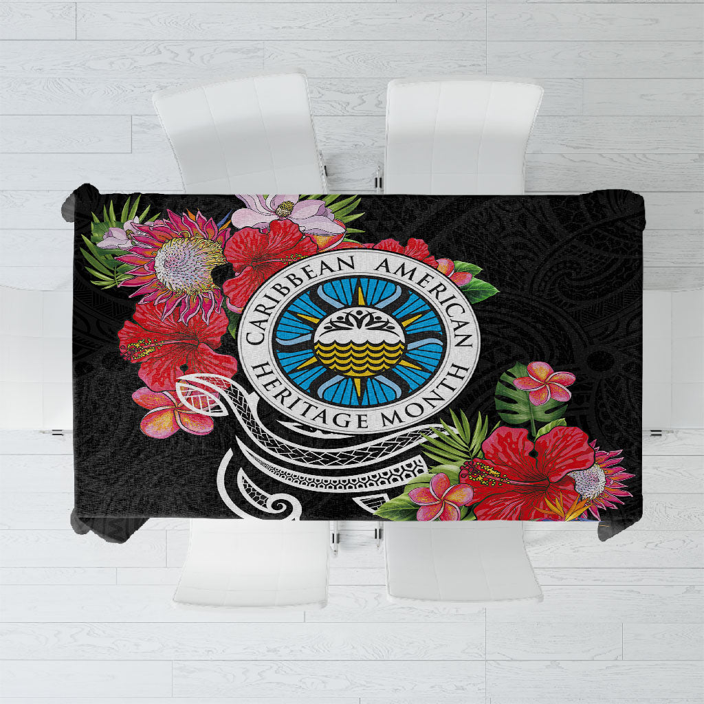 Caribbean American Heritage Month Tablecloth Tropical Hibiscus Flower Tribal Tattoo