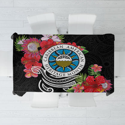 Caribbean American Heritage Month Tablecloth Tropical Hibiscus Flower Tribal Tattoo