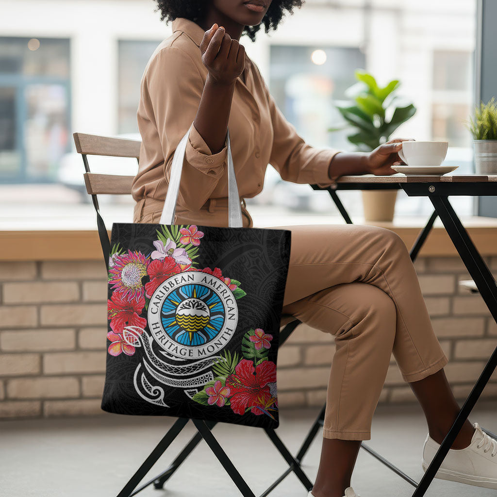 Caribbean American Heritage Month Tote Bag Tropical Hibiscus Flower Tribal Tattoo
