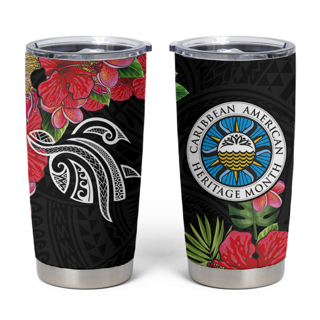 Caribbean American Heritage Month Tumbler Cup Tropical Hibiscus Flower Tribal Tattoo