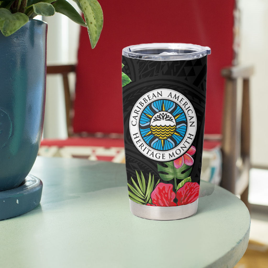 Caribbean American Heritage Month Tumbler Cup Tropical Hibiscus Flower Tribal Tattoo