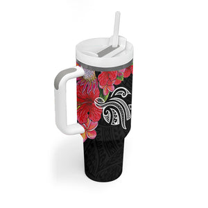 Caribbean American Heritage Month Tumbler With Handle Tropical Hibiscus Flower Tribal Tattoo