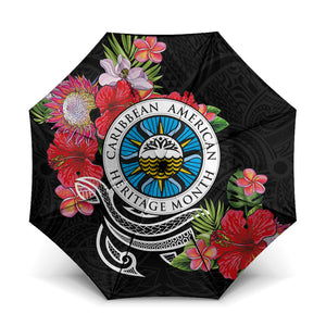Caribbean American Heritage Month Umbrella Tropical Hibiscus Flower Tribal Tattoo