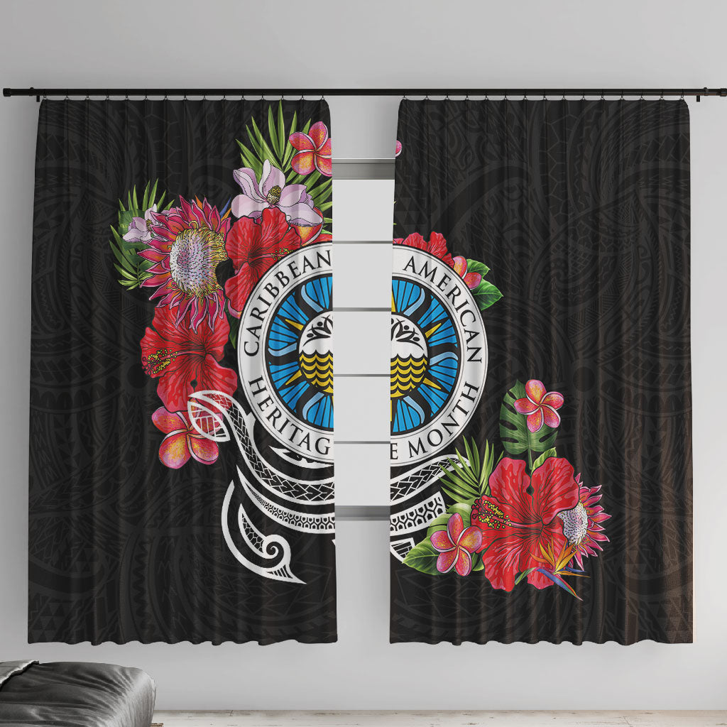 Caribbean American Heritage Month Window Curtain Tropical Hibiscus Flower Tribal Tattoo