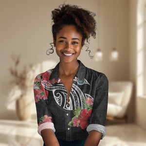 Caribbean American Heritage Month Women Casual Shirt Tropical Hibiscus Flower Tribal Tattoo