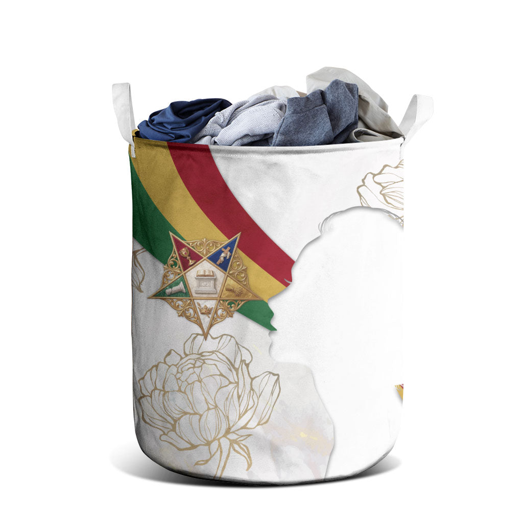 Order Of The Eastern Star Laundry Basket OES Elegant Floral Line Art Fraternal Symbolism