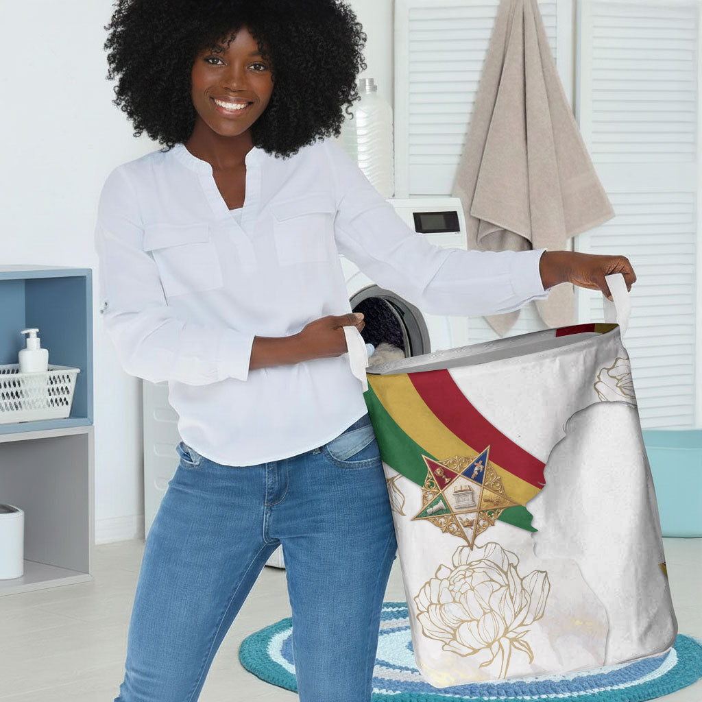 Order Of The Eastern Star Laundry Basket OES Elegant Floral Line Art Fraternal Symbolism