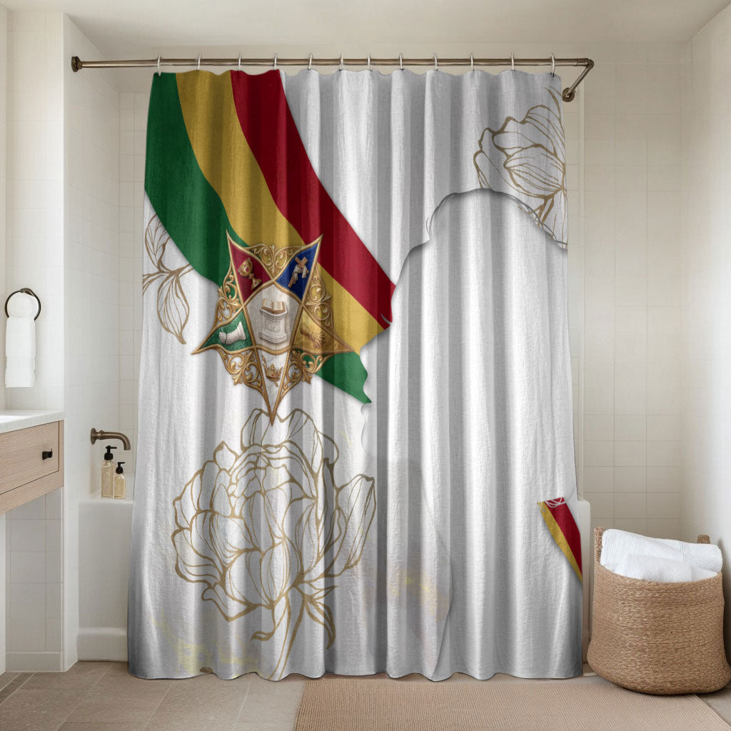 Order Of The Eastern Star Bathroom Set OES Elegant Floral Line Art Fraternal Symbolism