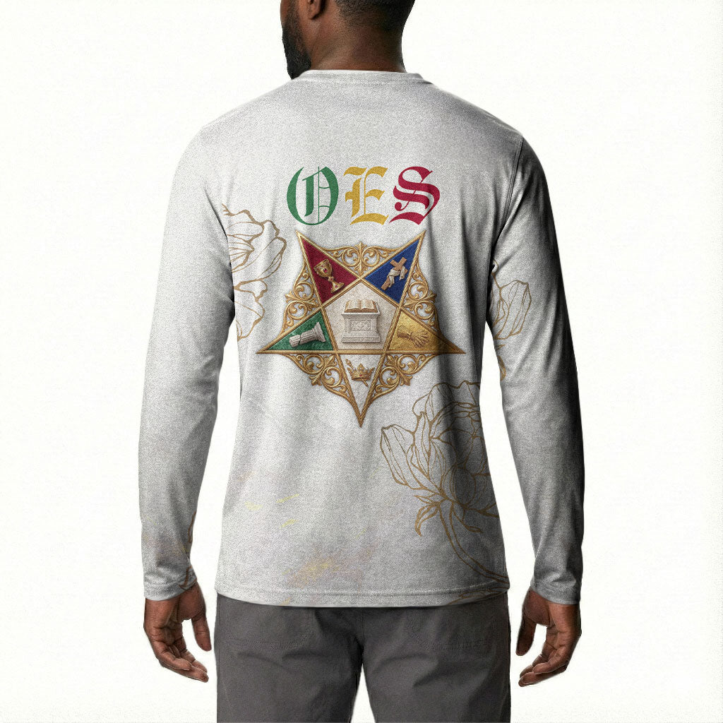 Order Of The Eastern Star Button Sweatshirt OES Elegant Floral Line Art Fraternal Symbolism