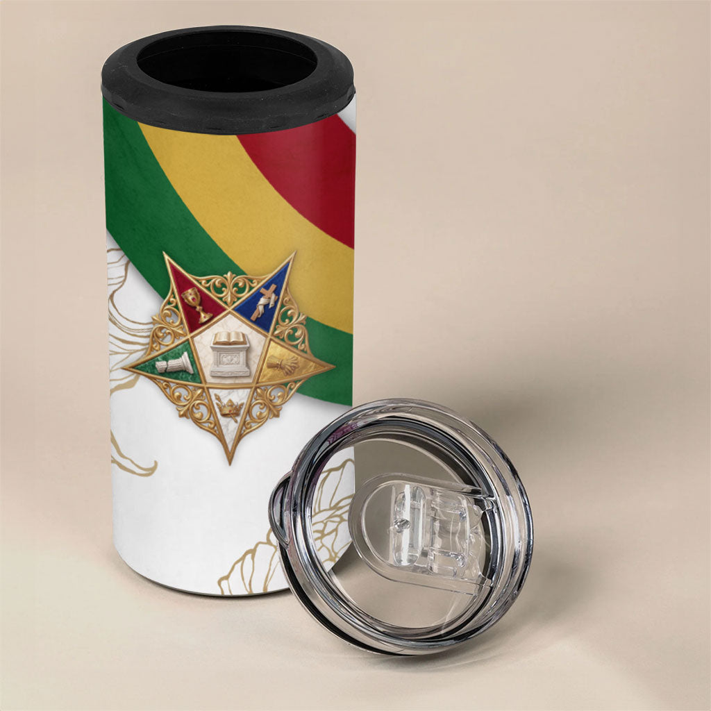 Order Of The Eastern Star 4 in 1 Can Cooler Tumbler OES Elegant Floral Line Art Fraternal Symbolism