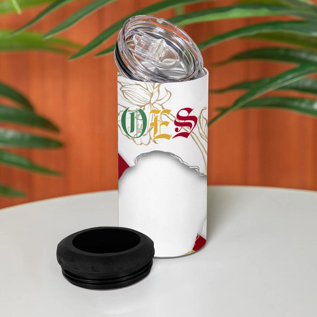 Order Of The Eastern Star 4 in 1 Can Cooler Tumbler OES Elegant Floral Line Art Fraternal Symbolism