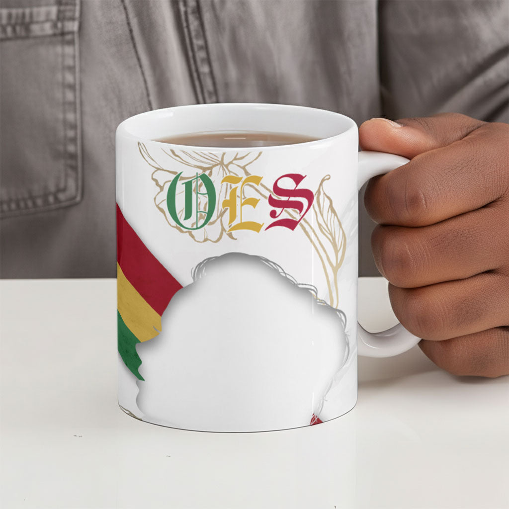 Order Of The Eastern Star Ceramic Mug OES Elegant Floral Line Art Fraternal Symbolism
