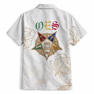 Order Of The Eastern Star Hawaiian Shirt OES Elegant Floral Line Art Fraternal Symbolism