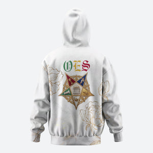 Order Of The Eastern Star Hoodie OES Elegant Floral Line Art Fraternal Symbolism