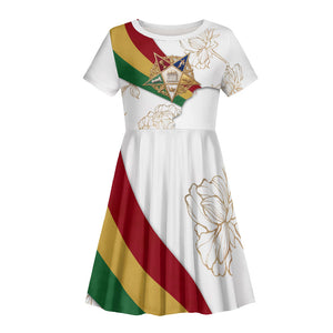 Order Of The Eastern Star Kid Short Sleeve Dress OES Elegant Floral Line Art Fraternal Symbolism