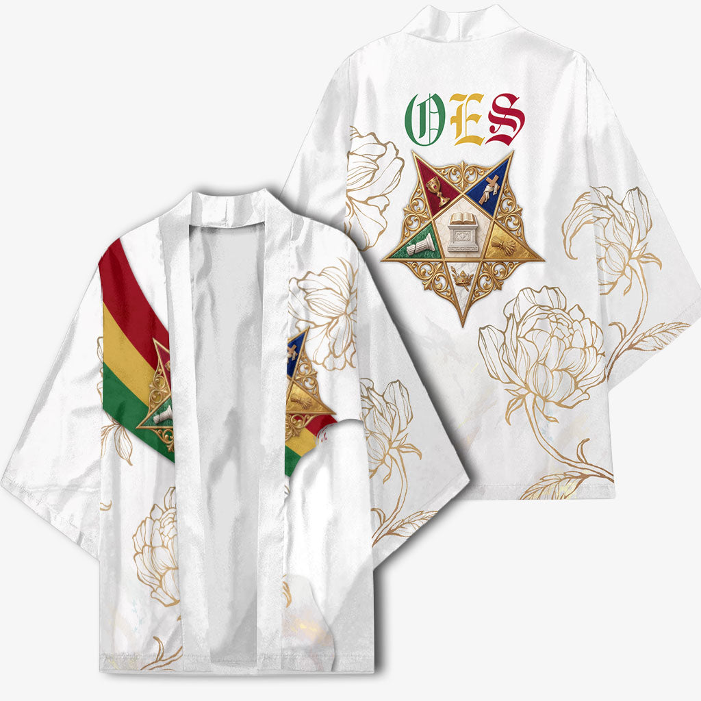 Order Of The Eastern Star Kimono OES Elegant Floral Line Art Fraternal Symbolism