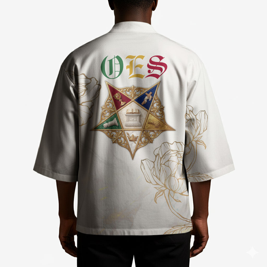 Order Of The Eastern Star Kimono OES Elegant Floral Line Art Fraternal Symbolism