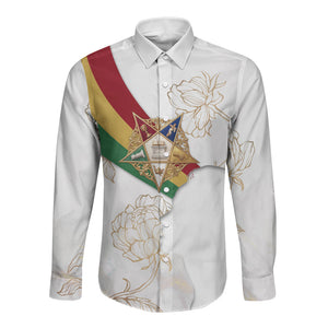 Order Of The Eastern Star Long Sleeve Button Shirt OES Elegant Floral Line Art Fraternal Symbolism