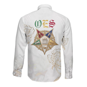 Order Of The Eastern Star Long Sleeve Button Shirt OES Elegant Floral Line Art Fraternal Symbolism