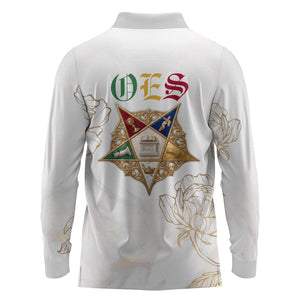 Order Of The Eastern Star Long Sleeve Polo Shirt OES Elegant Floral Line Art Fraternal Symbolism