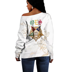Order Of The Eastern Star Off Shoulder Sweater OES Elegant Floral Line Art Fraternal Symbolism