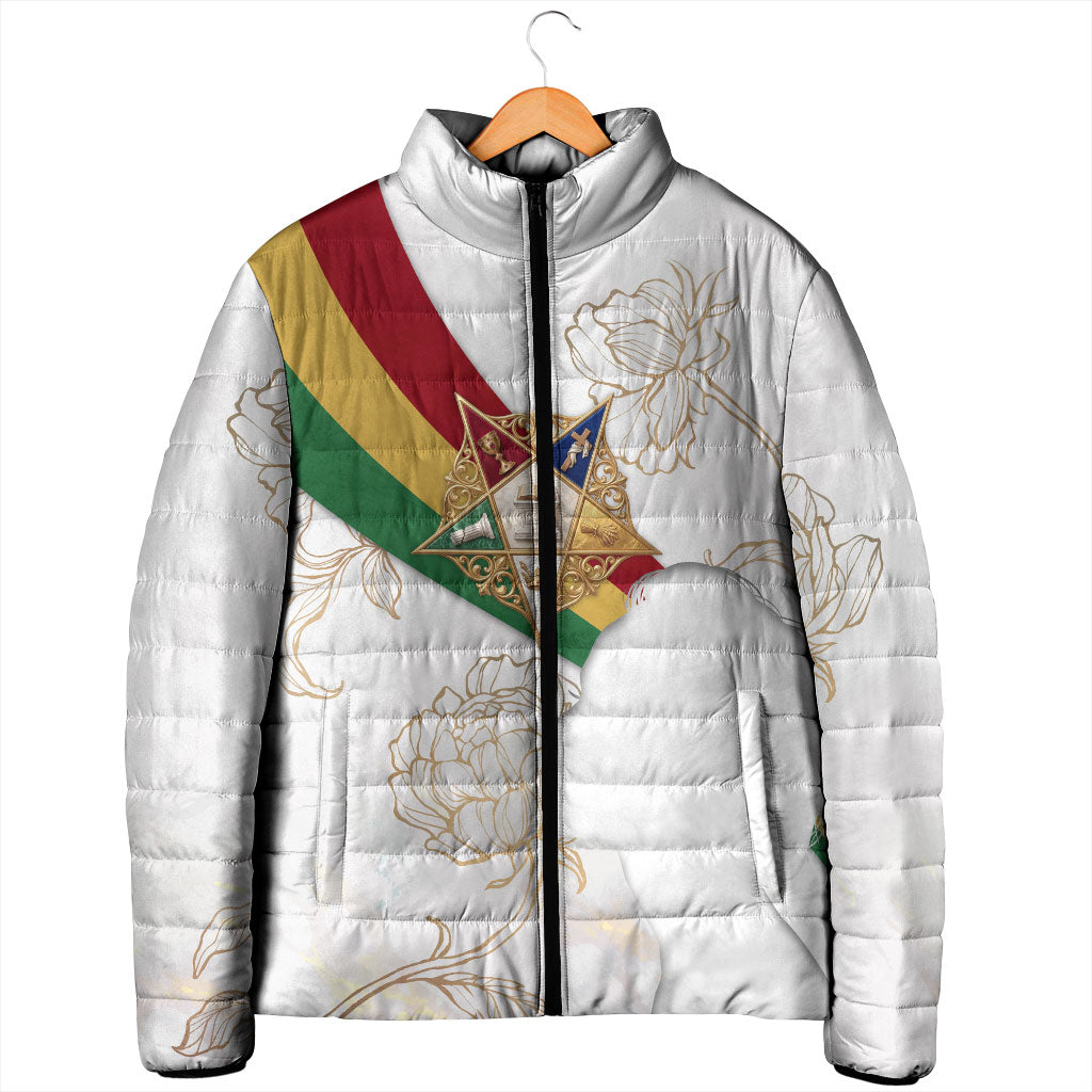 Order Of The Eastern Star Padded Jacket OES Elegant Floral Line Art Fraternal Symbolism