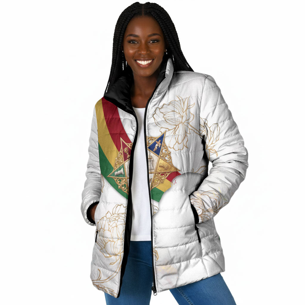 Order Of The Eastern Star Padded Jacket OES Elegant Floral Line Art Fraternal Symbolism